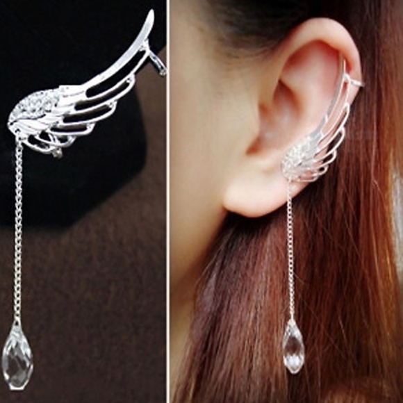 Jewelry - Angel Wing Silver Ear Cuff Tassel Chain Ear Clip